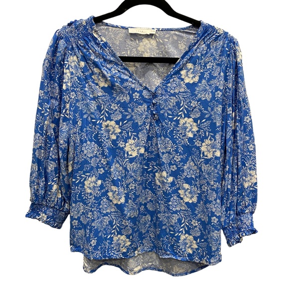 Pinkblush Blue Floral Paisley Button Front 3/4 Sleeve Maternity Top - Picture 7 of 13